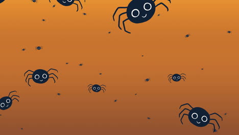 animation of falling spiders on orange background