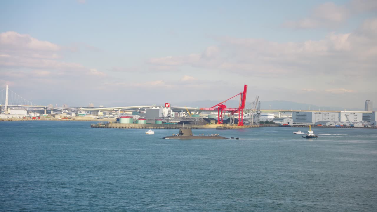 Taigei Class Submarine in Osaka Bay, Japan Maritime Self Defense Force Vessel