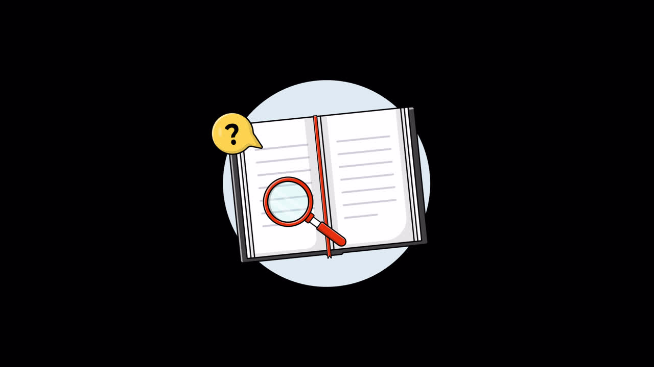 Animated Book with Magnifying Glass and Question Mark