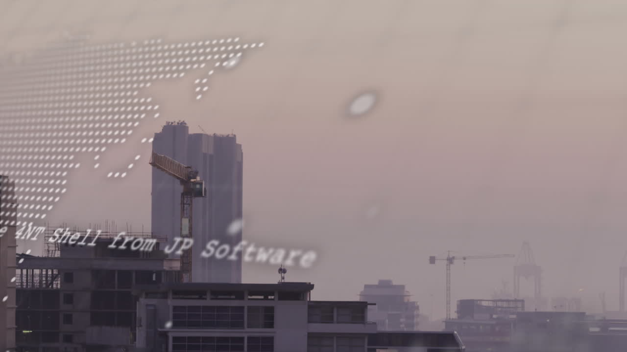 animación del mapa del mundo y procesamiento de datos sobre el paisaje urbano