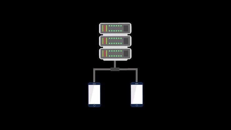 Animerede dataservere, der forbinder til mobiltelefoner