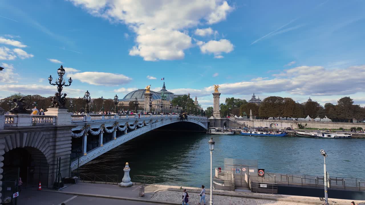 Paris France Seine river bridge Europe capital city in autumn fall season