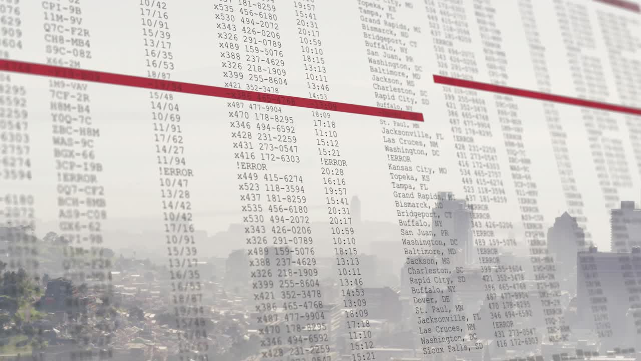 도시 풍경의 공중 전망에 대한 데이터 처리 애니메이션