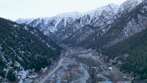 nighttime scene amidst two peaks