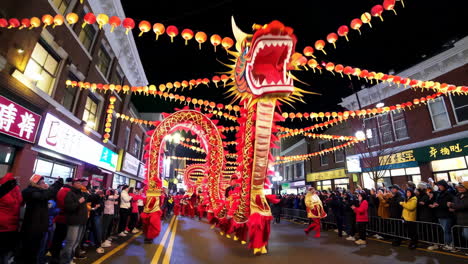 chinese dragon dance parade at night
