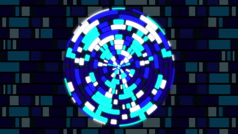 animación de un círculo hecho de rectángulos que cambian de color en tonos de azul