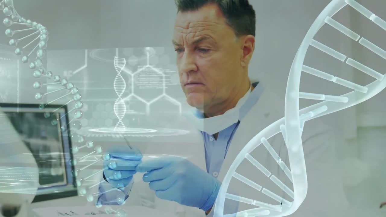 남성 백인 치과의사에 대한 의료 데이터 처리 애니메이션