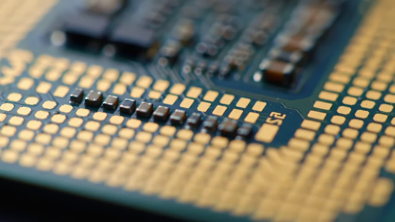 Detailed Close-Up of a Microprocessor: Exploring the Intricate Patterns and Components of Advanced Semiconductor Technology