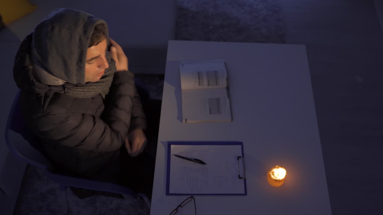 Man sick with cold at home.