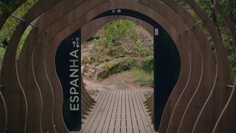 portuguese border with spain wooden bridge gimbal slow motion shot