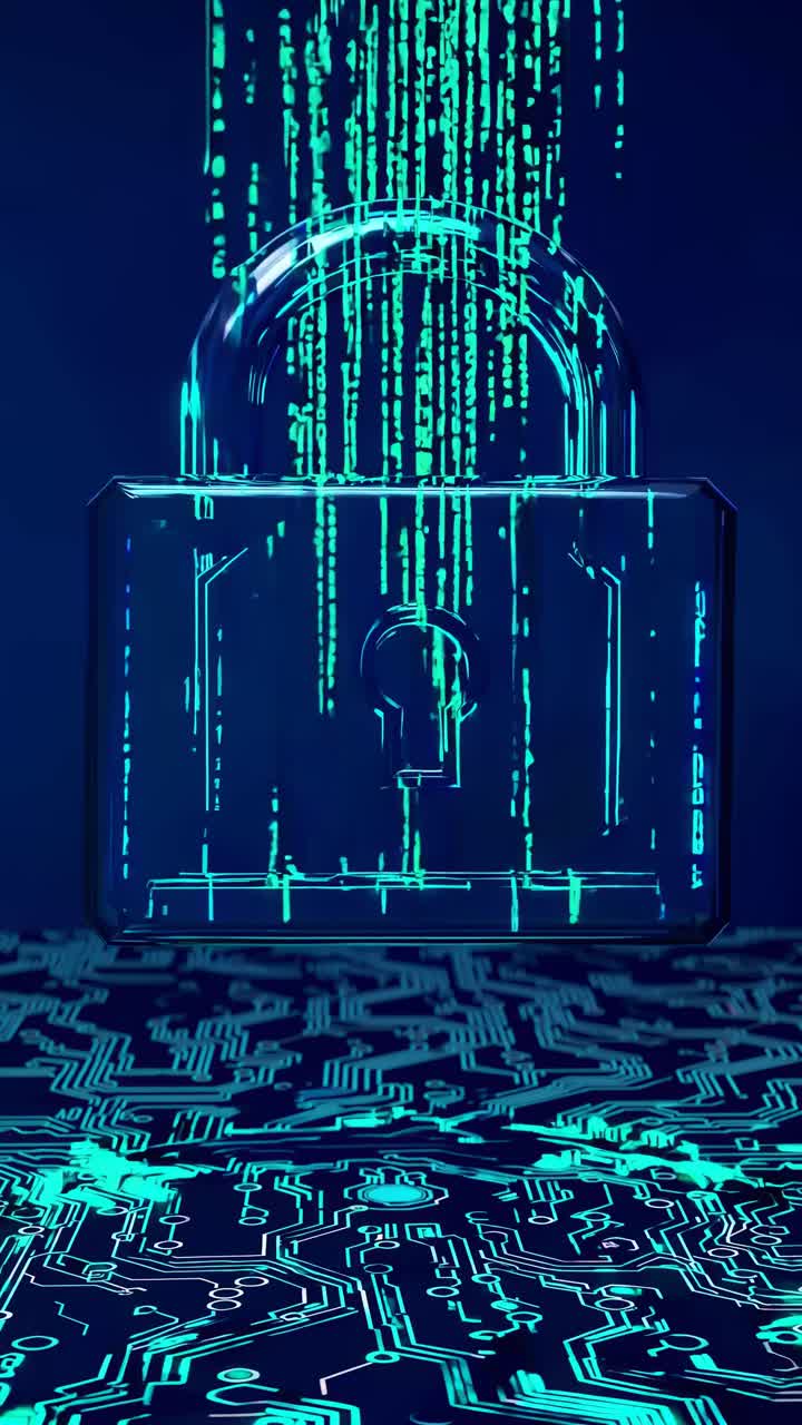 Futuristic video concept with a digital lock and binary code
