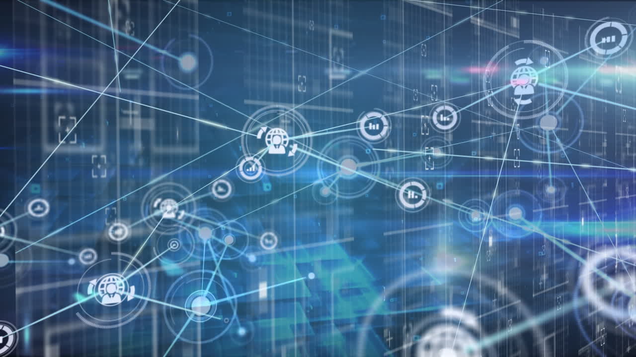 Animation of connections over lights and navy space