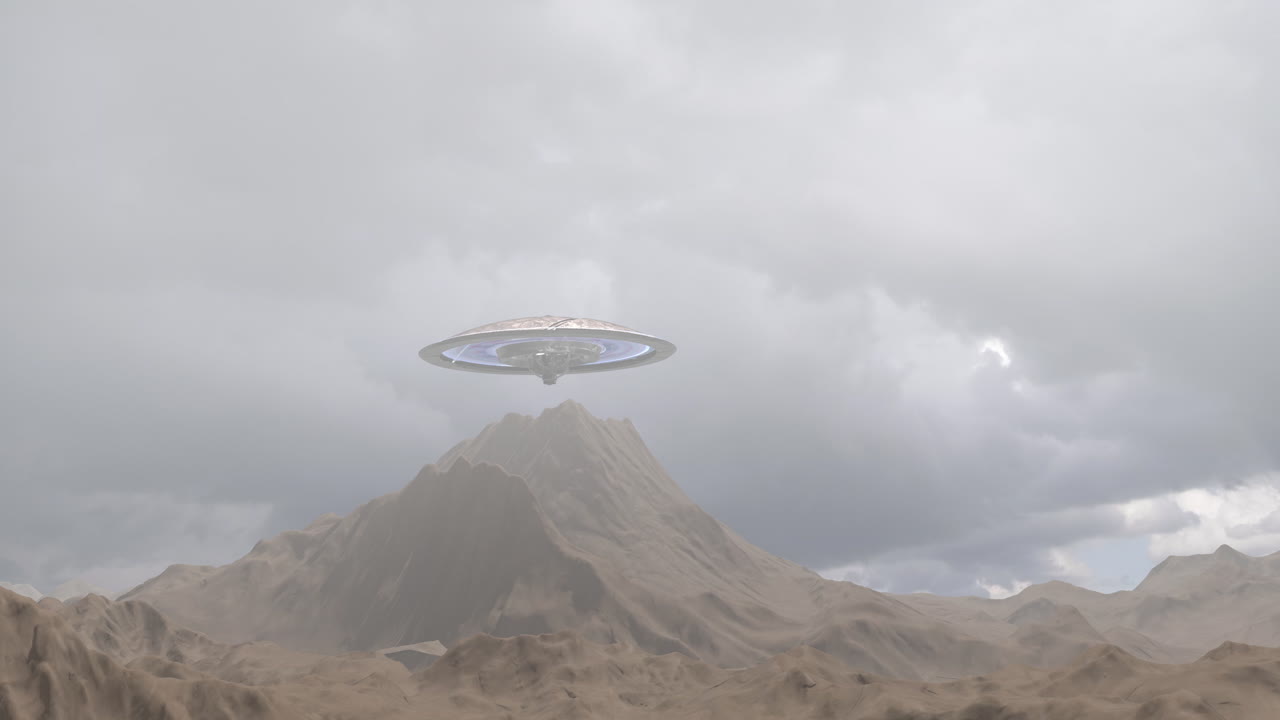 UFO over a desert mountain range