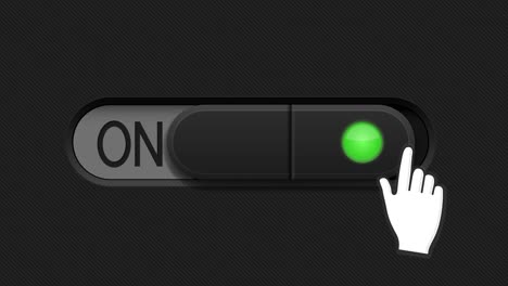 on and off black toggle switch button moved with thumb. 4k loop video. web interface button in motion