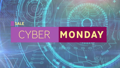 Animación-Del-Texto-De-Venta-Del-Cyber-Monday-Sobre-Placa-De-Circuito-De-Computadora.