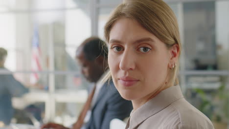 portrait of young woman in foreign embassy