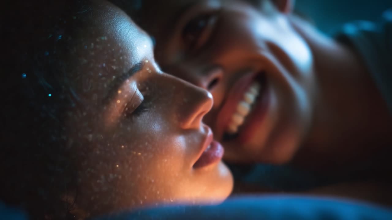 A tender moment of intimacy shared between two people, highlighting love and connection as they embrace each other softly in a cozy, dreamlike atmosphere