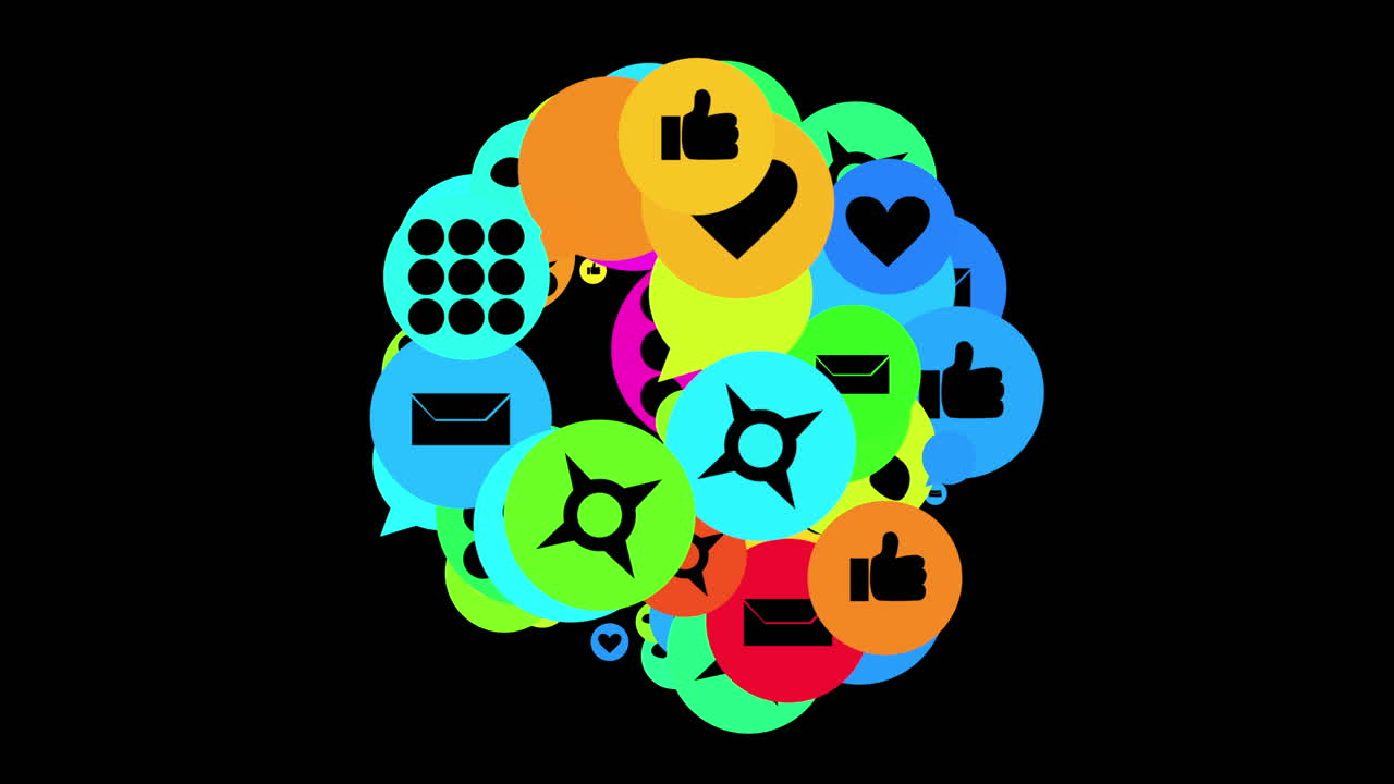 Fun vibrant social media communication bubble icons overlay animation