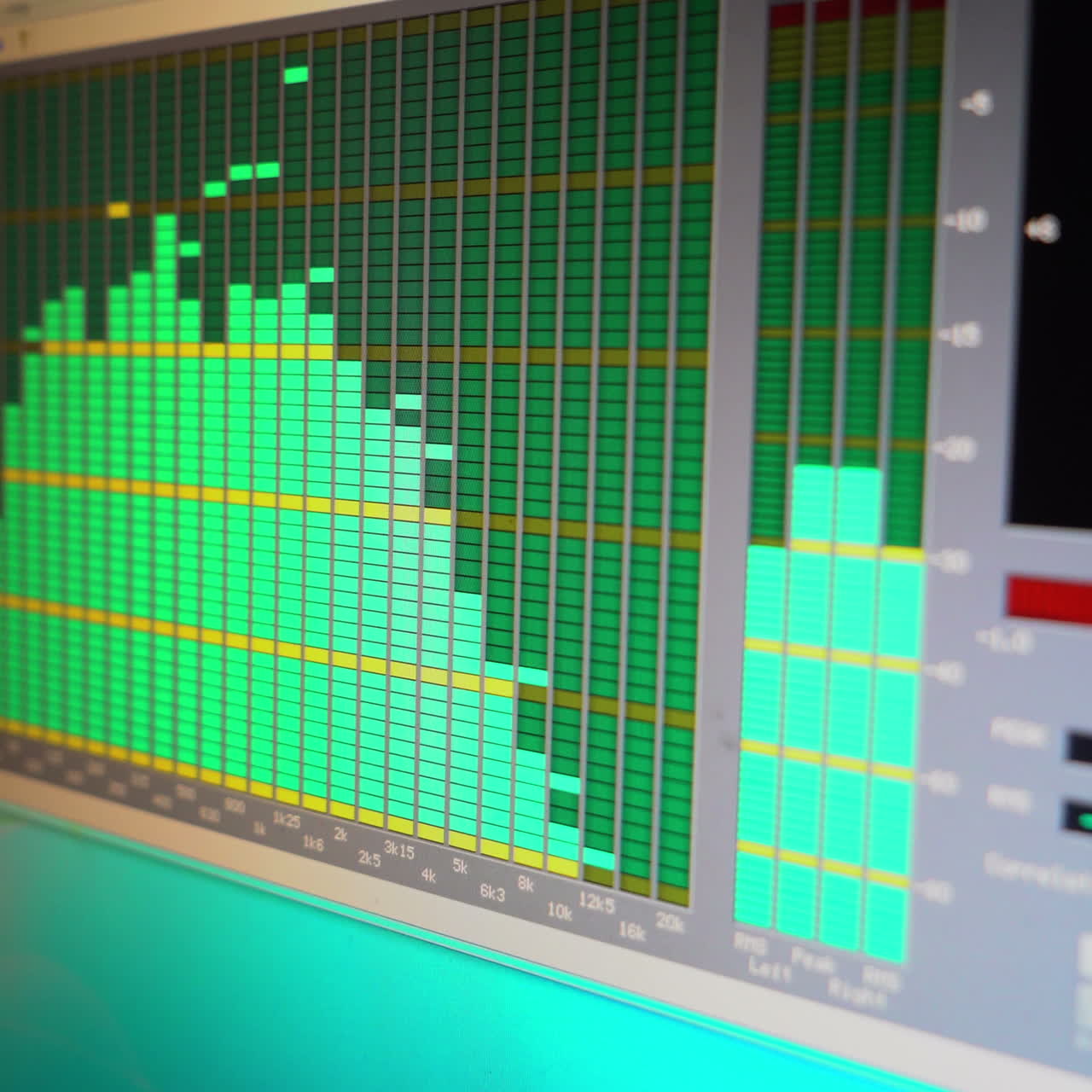 Music studio audio mixer with digital display showing audio waves. Recording Studio