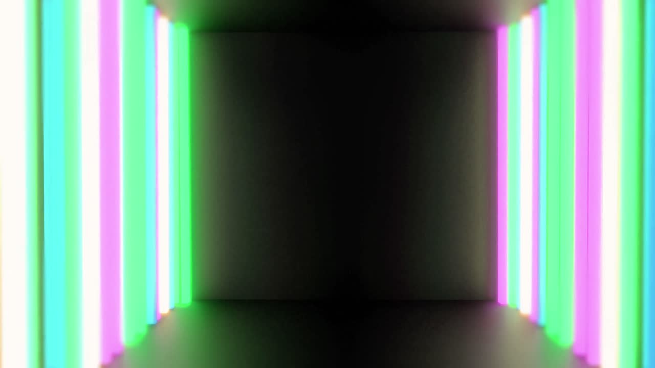 animación de líneas de luz de neón multicolores que parpadean sobre un fondo negro