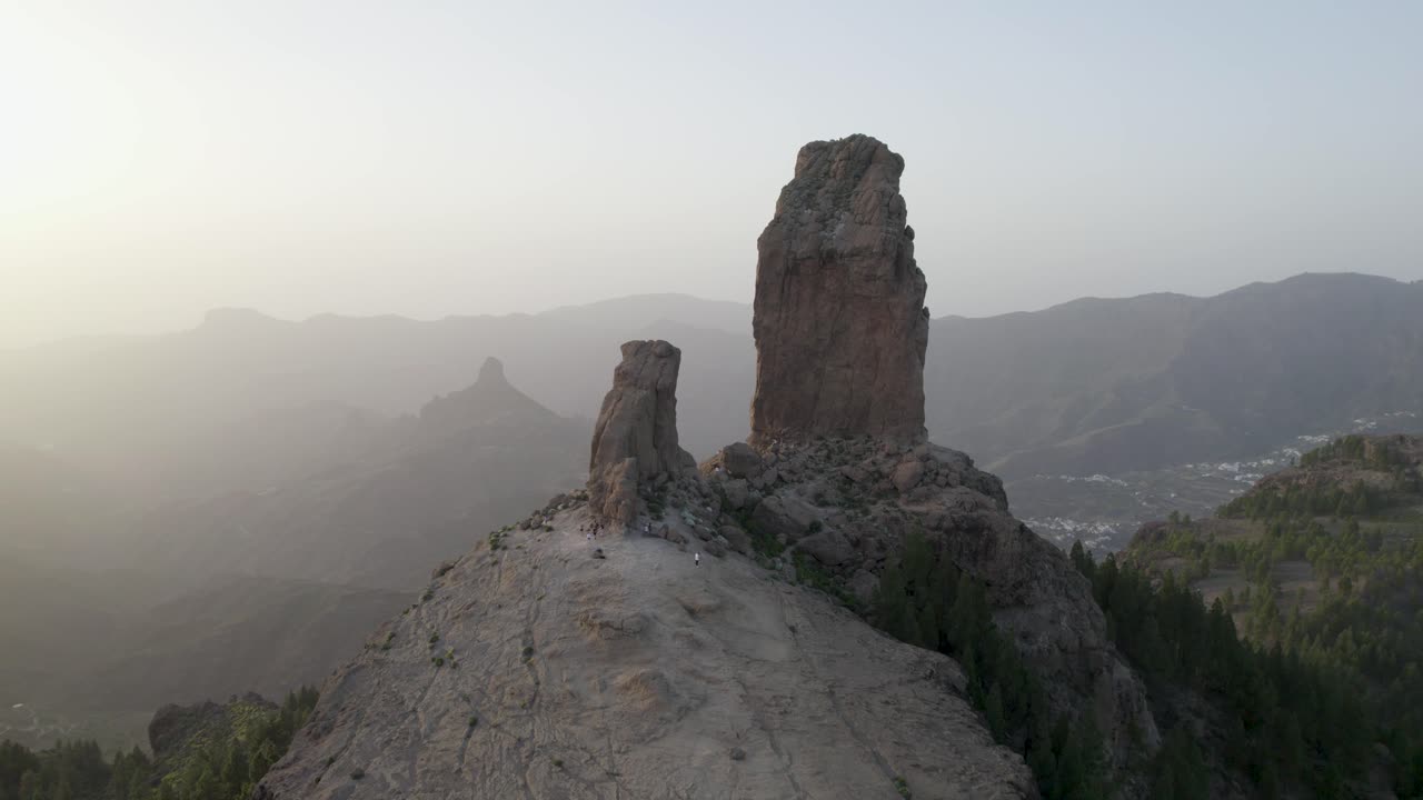 Aerial view of Roque Nublo volcanic rock in Gran Canaria island, Canary Islands, Spain