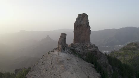 aerial view of roque nublo volcanic rock in gran canaria island, canary islands, spain