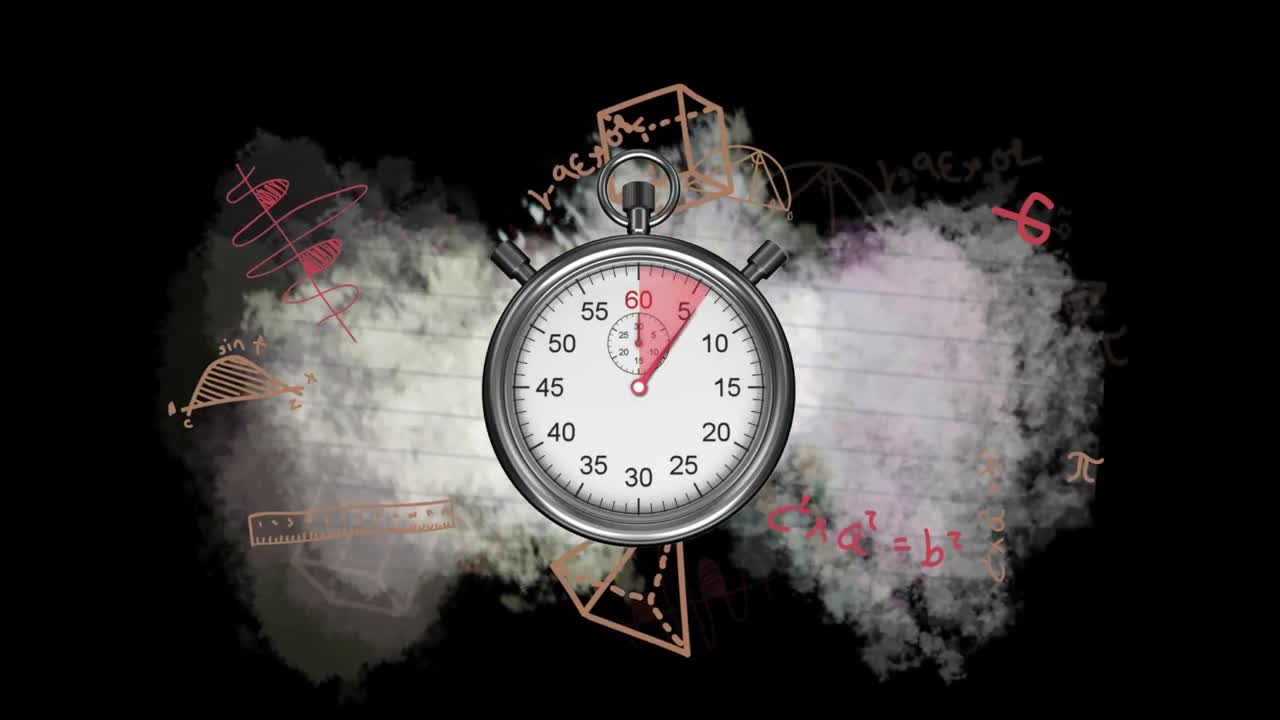 검은색 배경에 수학적 방정식에 맞춰 틱하는 스워치