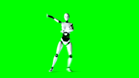 futuristic humanoid female robot is dancing . realistic motion and reflections. 4k green screen footage.