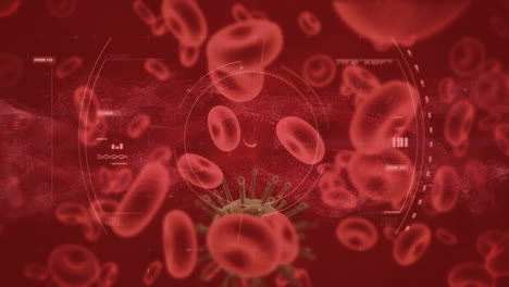 animación de células en movimiento sobre fondo rojo