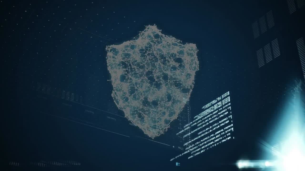Animation of data processing and statistics over security shield