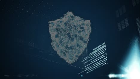 animación del procesamiento de datos y estadísticas sobre el escudo de seguridad