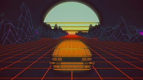 retro futuristic seamless animation of a car with a sun in the background