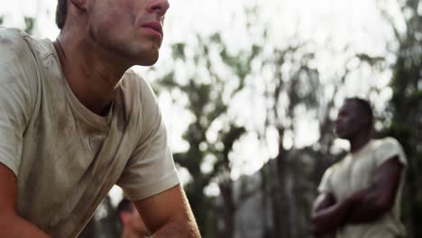 military soldier relaxing at boot camp 4k