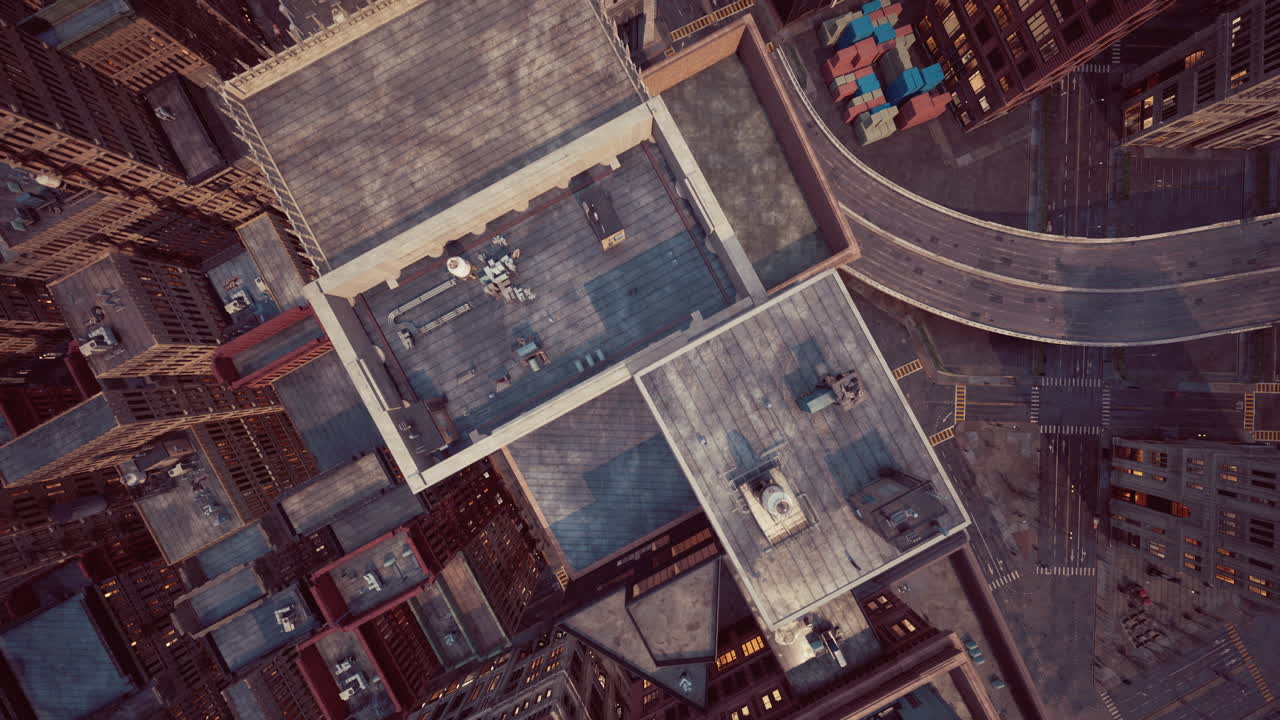Aerial city view with crossroads and buildings