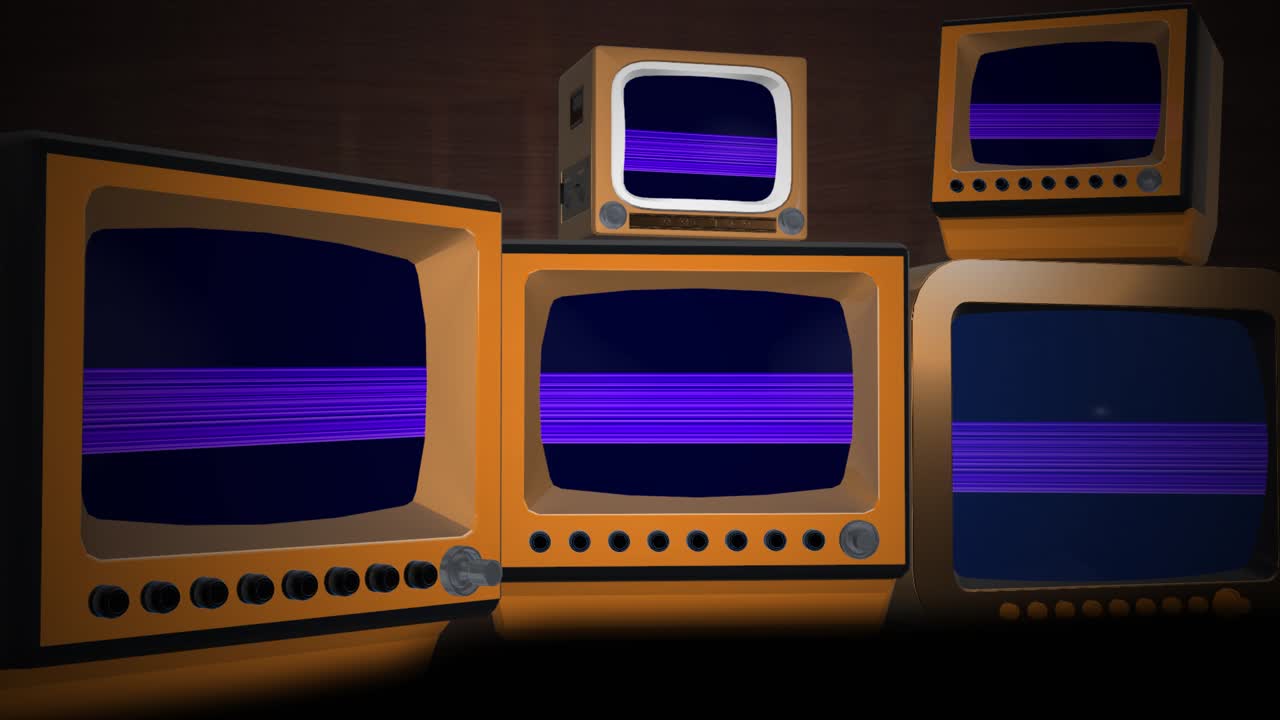 3d loop animation of televisions with no signal and blank green screen monitor move in and out shot