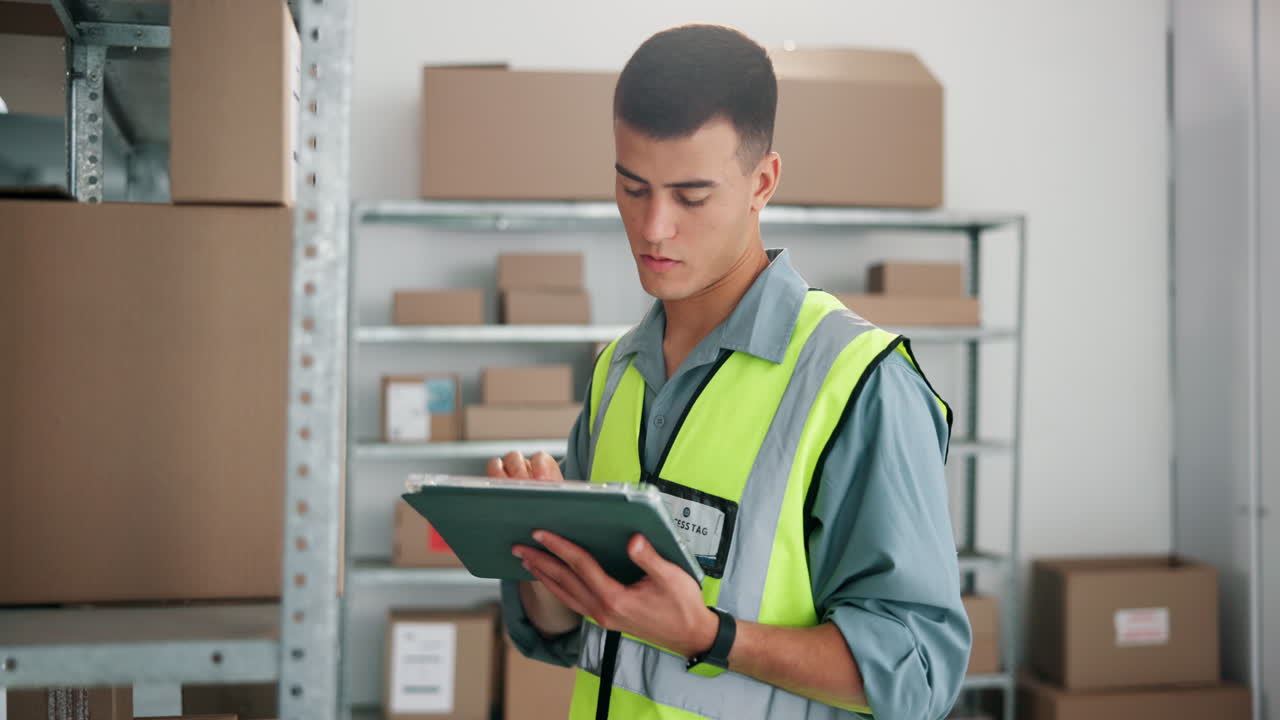 Worker checking inventory in a warehouse
