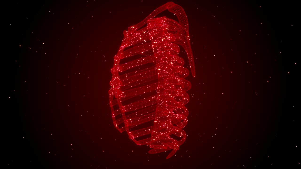 회전 모션 뷰 빨간색 반이는 마법의 반이는 인간의 구은 어두운 빨간색 배경에 반이는 별의 효과와 함께 3d