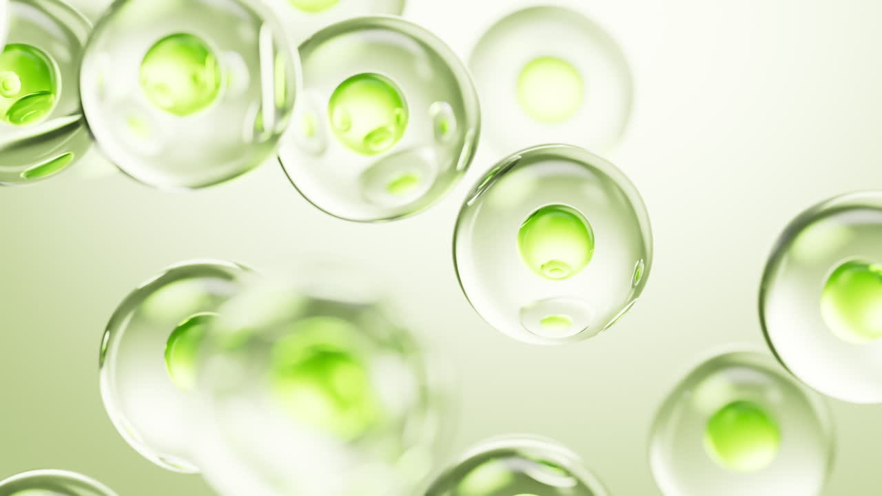 Transparent green cell bubbles background, 3d rendering
