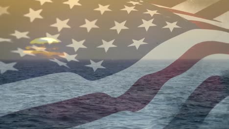 american flag and a beach