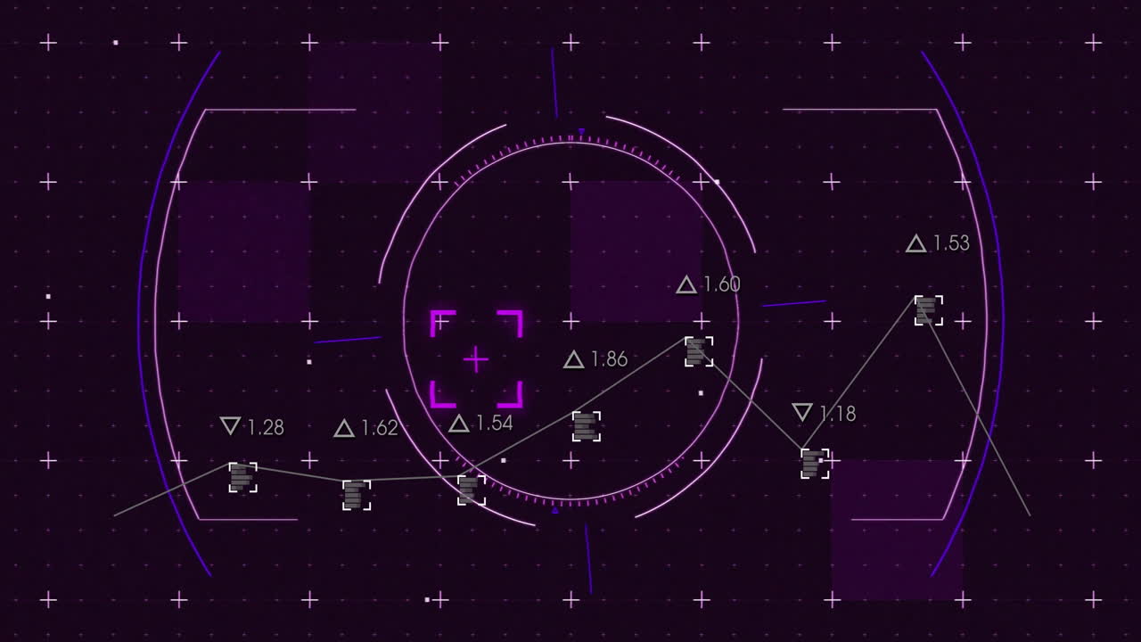Analyzing futuristic data with graphs and geometric shapes animation  on dark background