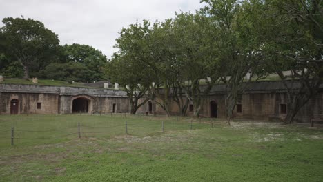 Slow-Motion-Panning-Shot-of-Historical-Hobe-Fort-in-New-Taipei,-Taiwan