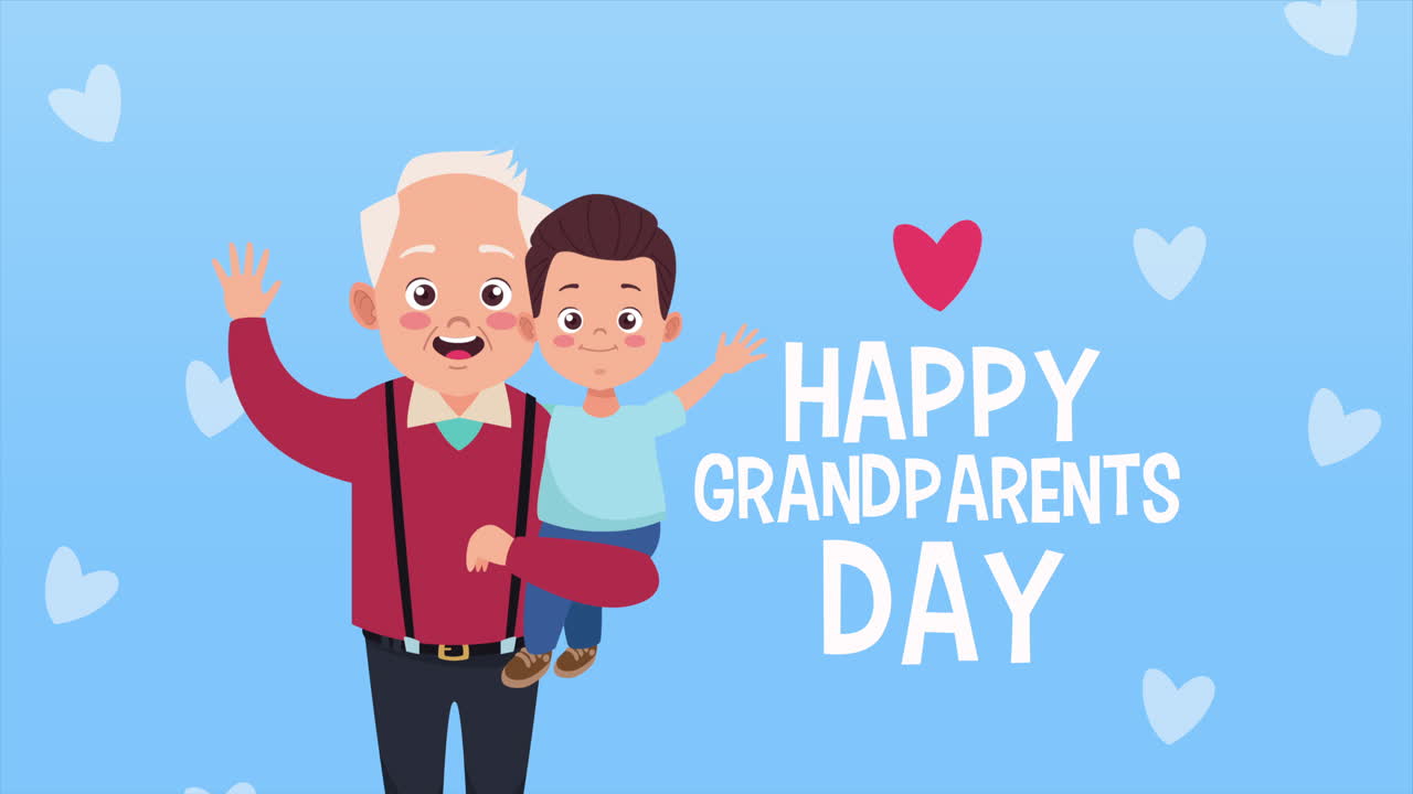 happy grandparents day card with grandfather lifting grandson