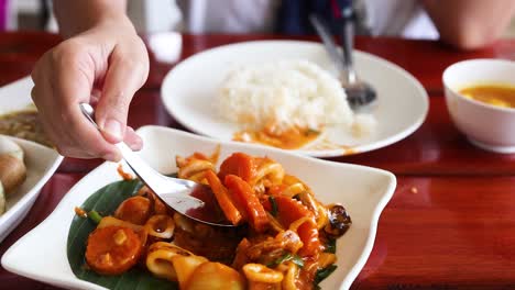 delicious meal of squid and rice in thailand