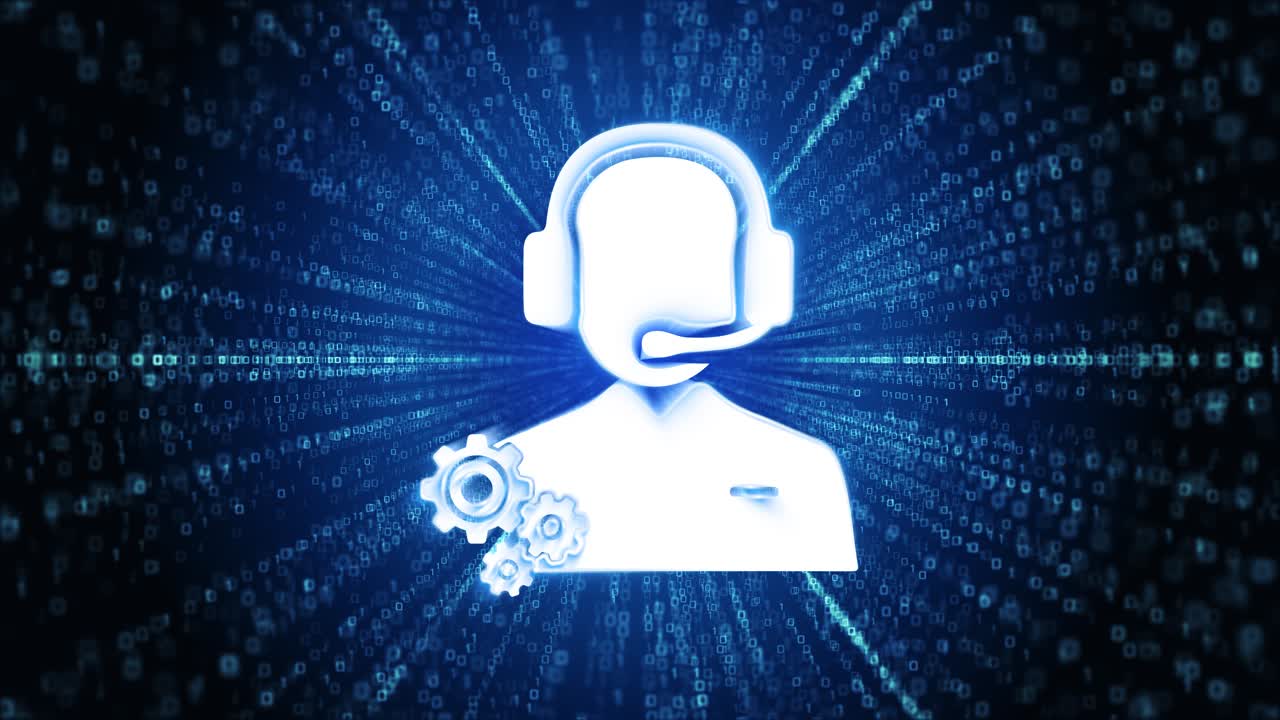 Icona supporto tecnico spazio cibernetico digitale animazione tunnel tecnologico in loop supporto call center 24/7