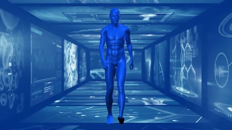 Animation-of-3D-man-walking-hallway-of-scientist-screen