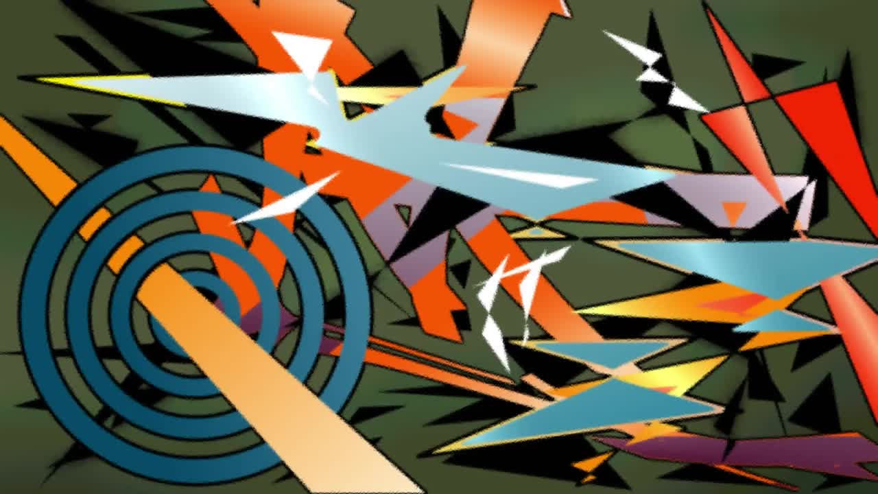 animación de múltiples formas retro abstractas que se mueven sobre un fondo verde