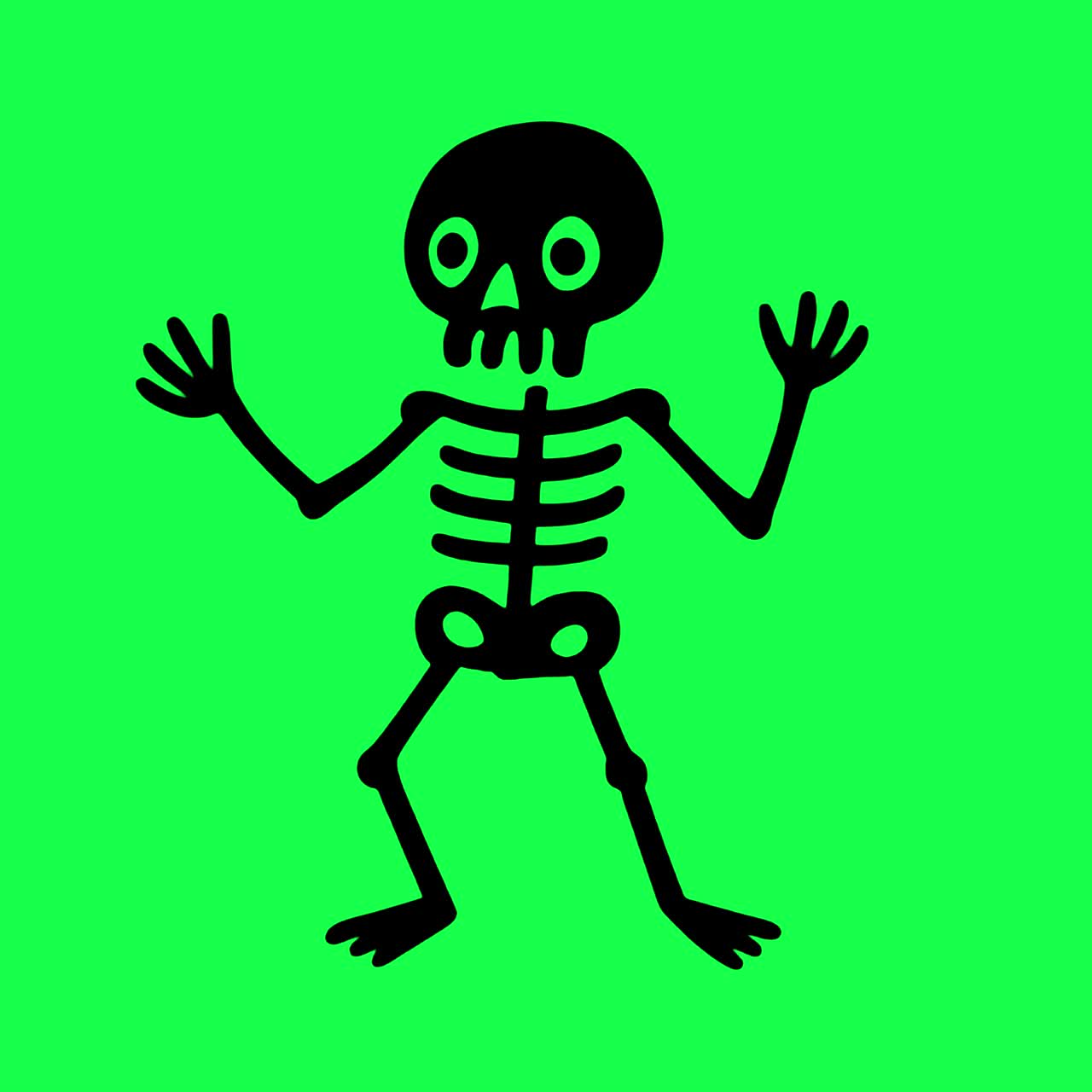 Cartoon skeleton animation, transparent 4K video, green screen