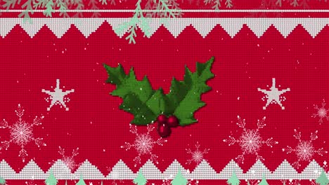 animación de muérdago sobre el patrón de navidad sobre fondo rojo