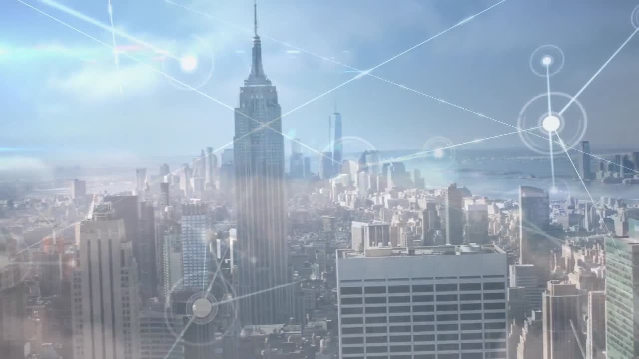 도시 풍경에 대한 연결 네트워크의 애니메이션