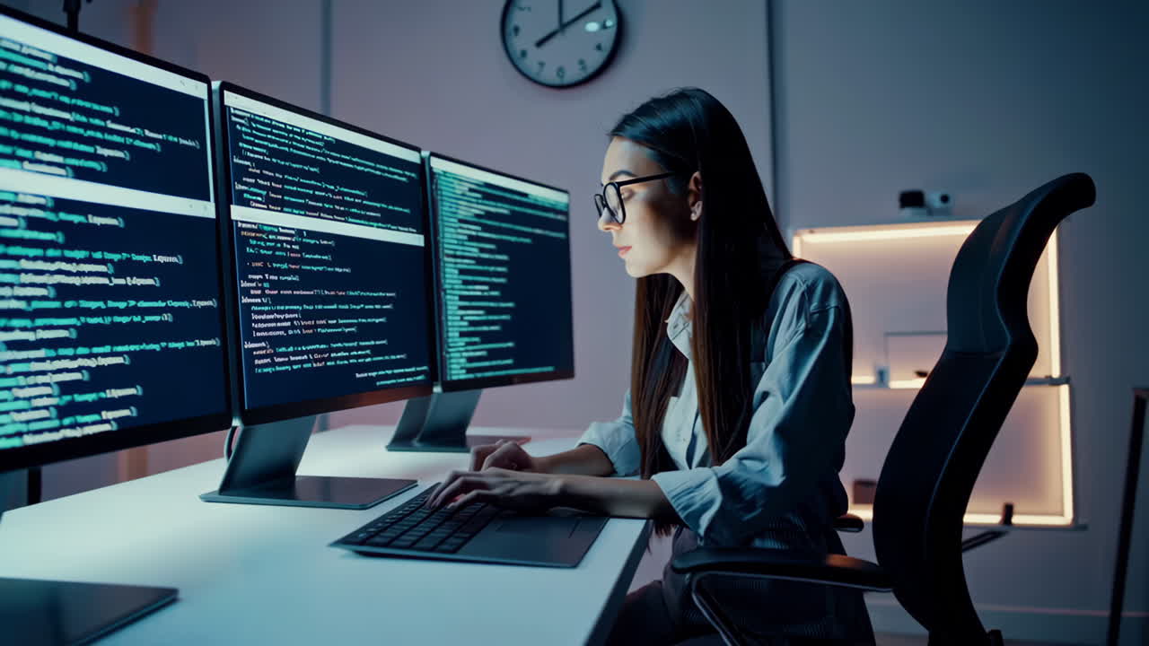 mujer programadora codificando por la noche